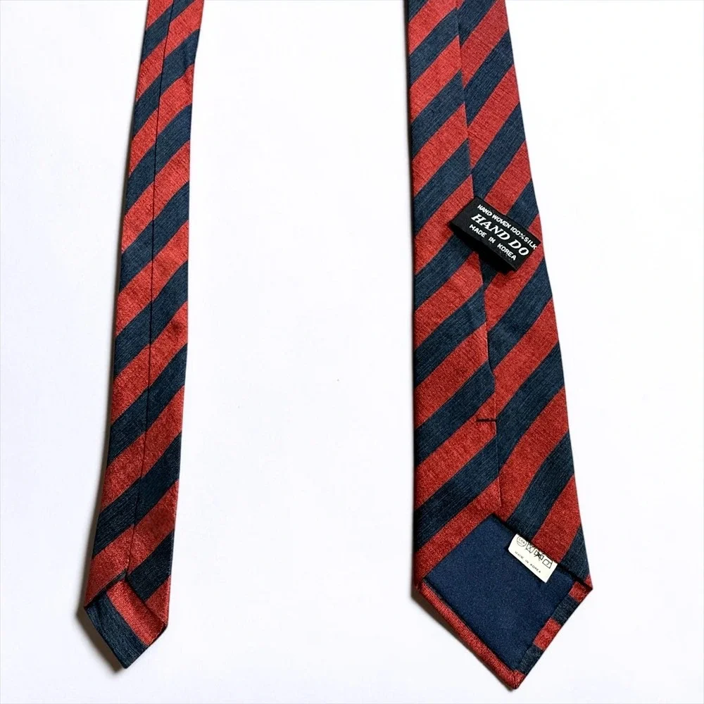 Hand‎ Do Mens Silk Tie Red Navy Blue Diagonal Striped Hand Woven Made in Korea